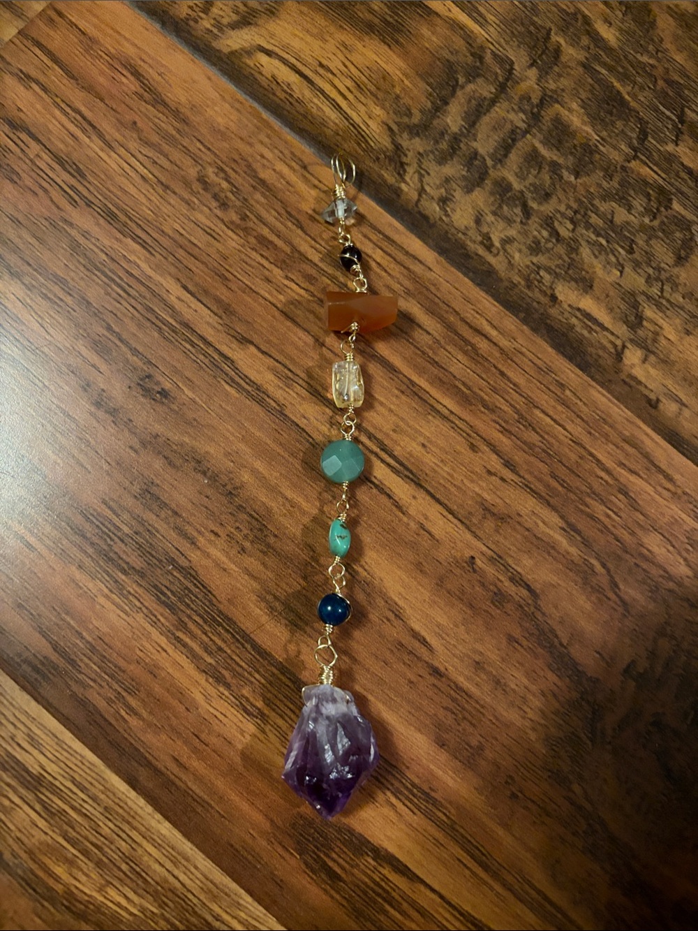 Handmade Chakra Multistone Pendant Necklace with Amethyst Drop